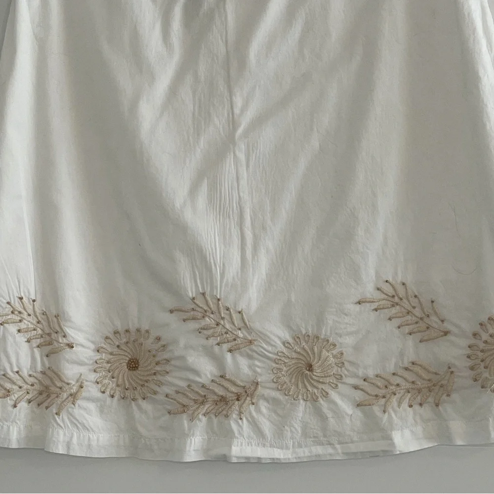 Old Navy Y2K White Beaded Cotton A-Line Skirt Lined Wooden Beads Size 6 Summer